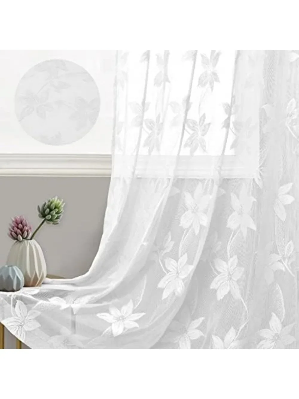 Elegant White Sheer Lace Curtains - 63